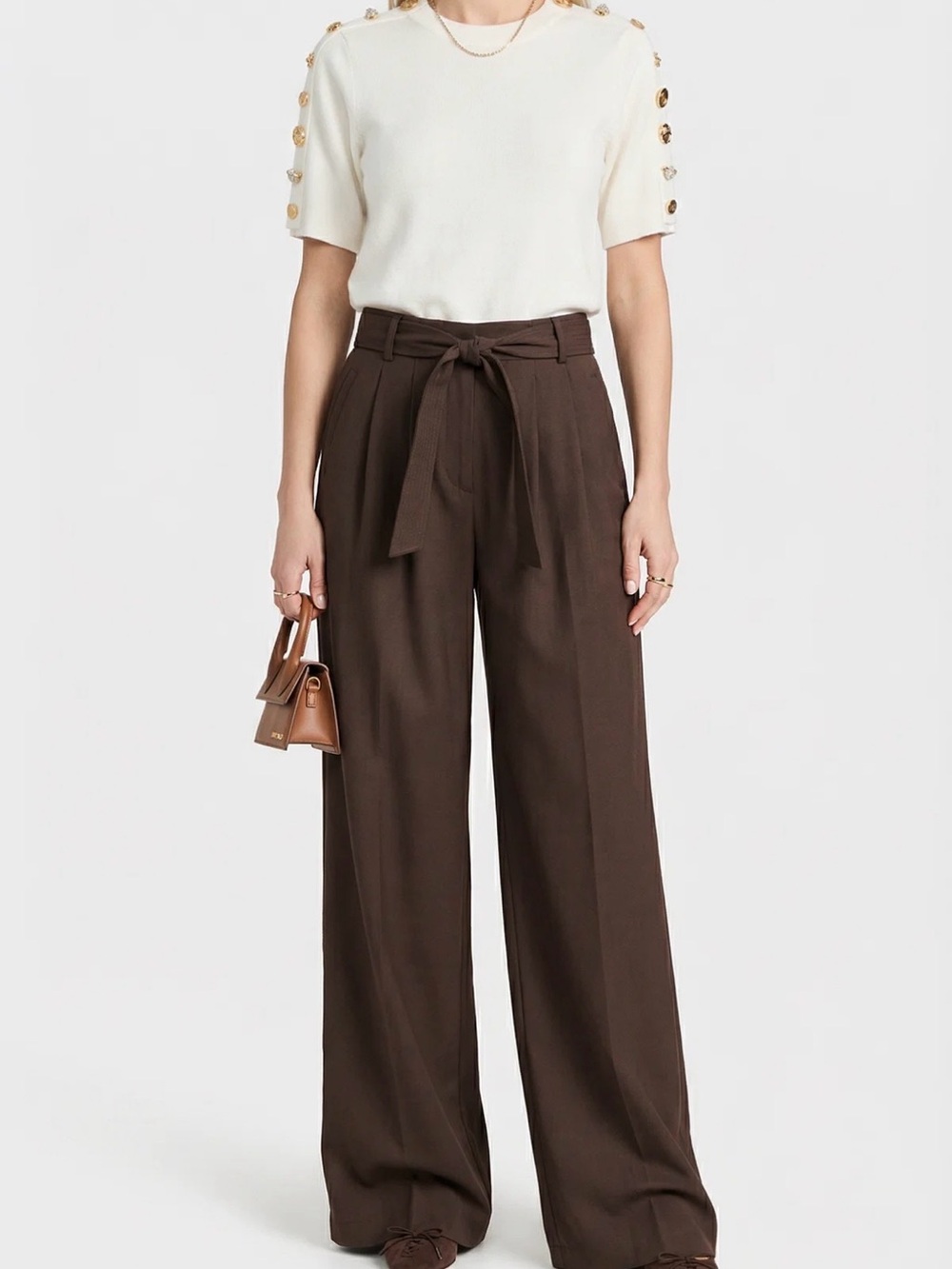 High-Waist Wide Leg Paperbag Pants in Brown